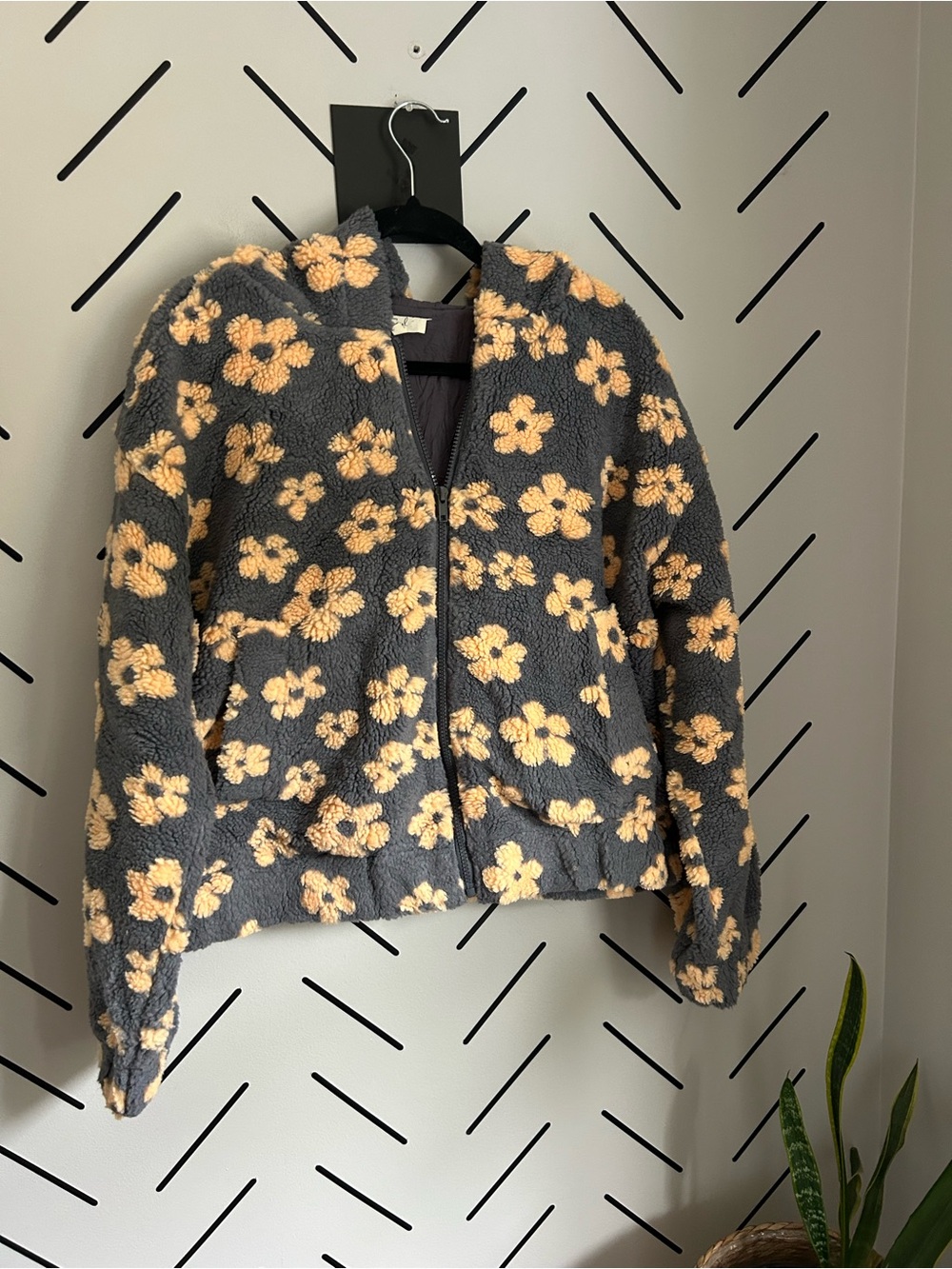 Easel floral Sherpa bomber jacket heavyweight hooded